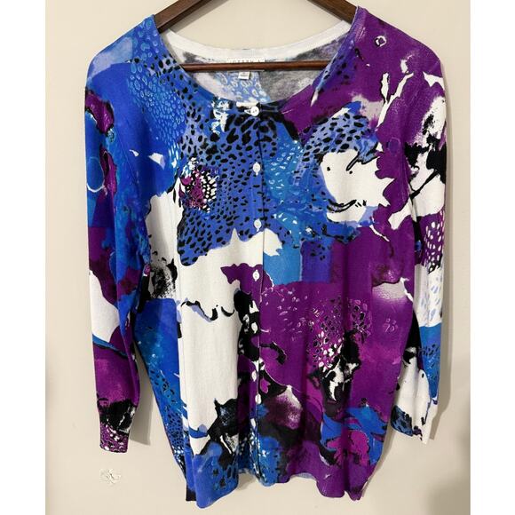 Joseph A. Women's Cardigan Sweater XL Multi-Color Artsy Abstract Casual Bright - Picture 1 of 7